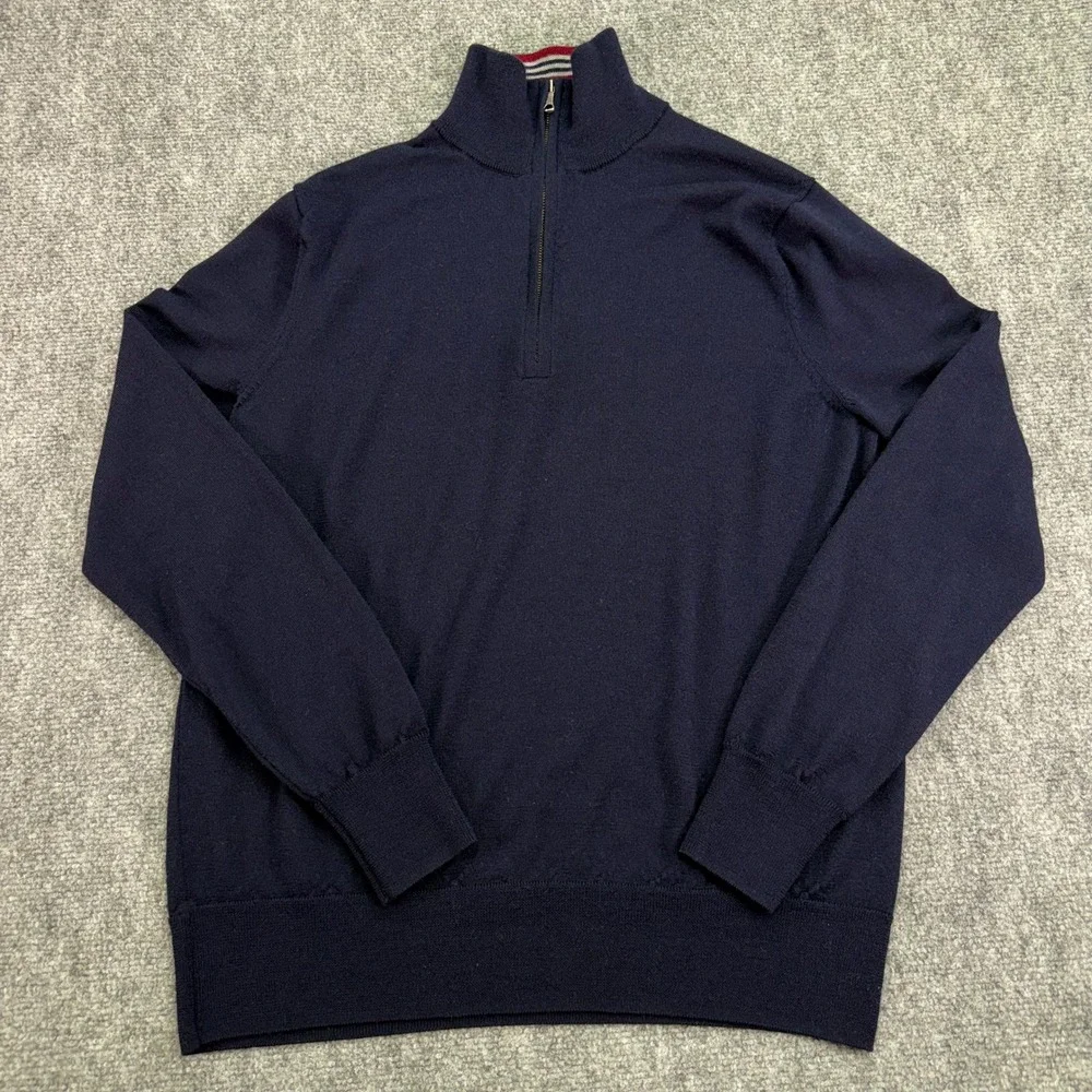 Brooks Brothers Sweater Mens Medium Navy Merino Wool Italian Yarn Quarter Zip